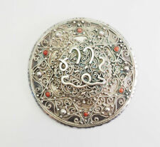 Antique North Africa Islamic silver coral large pin or pendant