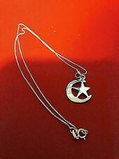 Sterling Silver Crescent Moon with Star Islamic Pendant Necklace & Box Chain