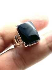 Natural Yemeni Authentic Black Onyx Saffron Aqeeq Men Sterling Silver 10.25 US