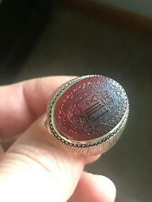 CUSTOM HANDMADE ENGRAVED MEN'S SILVER RING WITH KABADI YEMANI ENGRAVED AQEEQ 