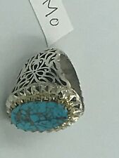  HANDMADE MEN'S SILVER RING WITH PERSIAN NEYSHABOURI TURQUOISE(FIROOZEH) STONE