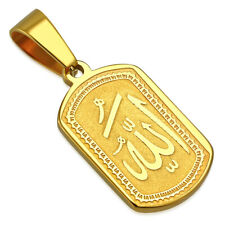 Stainless Steel Yellow Gold-Tone Muslim Arabic Allah Pendant Necklace