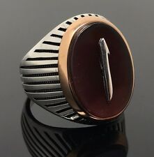 New! 925 Sterling Silver Agate ( Aqeeq) Arabic Muslim Men's Ring US Seller K46G