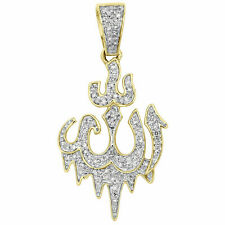10K Yellow Gold Over Diamond Islamic Allah Arabic Pendant 1.50" Pave Charm 1/3CT