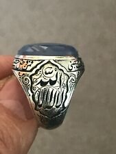 CUSTOM HANDMADE ENGRAVED MEN'S SILVER RING WITH SAMAVI YEMANI AQEEQ STONE