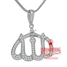 Genuine White Gold On Sterling Silver Mini Allah God Muslim Pendent Charm Chain