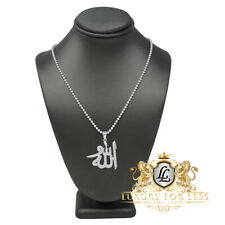 Pure Sterling Silver Allah Muslim Pendent Simulated Diamond Mini Charm Chain Set