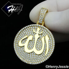 MEN 925 STERLING SILVER ICY DIAMOND GOLD MUSLIM ALLAH ROUND CHARM PENDANT*GP306