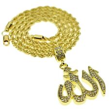 Men's Allah 24" In Rope Chain Islamic Pendant Gold Finish Islam Hip Hop Necklace
