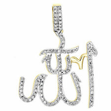 10K Yellow Gold Finish Round Diamond Islamic Allah Arabic Pendant Charm 1.75 CT