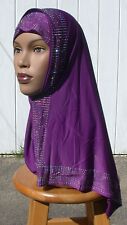 One piece PURPLE Pullover Rhinestone Mona Hijab Headcover Kuwaiti Muslim Wrap