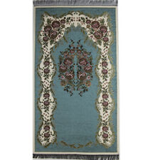 Turkish Islamic Thin Chenille Woven Embroidered Floral Rose Prayer Mat - Teal