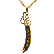 Gold Pt Imam Ali Sword Dhul-Fiqar Necklace Islamic Muslim Arabic Zulfikar Chain