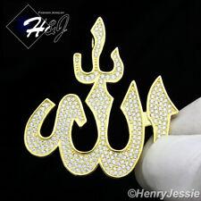 MEN 925 STERLING SILVER ICY DIAMOND BLING MUSLIM ALLAH GOLD CHARM PENDANT*GP118