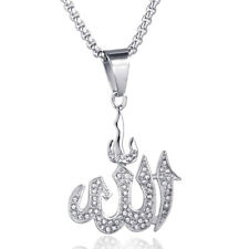 Vintage Stainless Steel Pendant Muslim Allah Islamic Womens Rhinestone Necklace