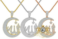 Sterling Silver Muslim Islamic Crescent Moon Star Allah Charm Pendent Chain Set