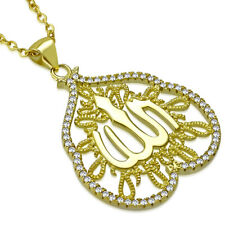 925 Sterling Silver Gold-Tone Filigree Muslim Islam God Allah Pendant Necklace