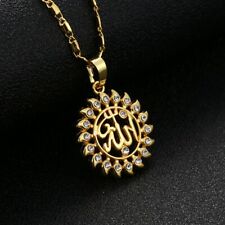 Gold Plated Muslim God Allah Islam Crystal Pendant Necklace Locket Chain Jewelry