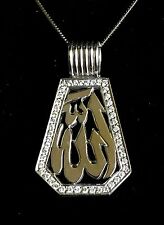 18k White Gold Allah Diamond Studded Islamic Necklace GIA Gemologist Appraisal