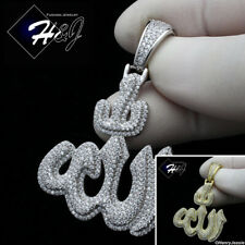 MEN 925 STERLING SILVER ICY DIAMOND SILVER/GOLD BLING MUSLIM ALLAH PENDANT*SP288