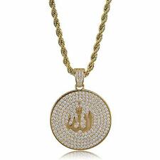 Hip Hop Muslim Allah Medal Iced Pendant & 4mm 24" Rope Chain Fashion Necklace