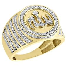 10K Yellow Gold Over Diamond Islamic Allah Arabic Step Shank Pinky Ring Band 3CT