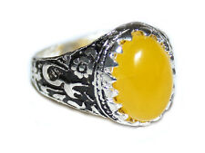 Islamic shia SHARAF SHAMS With TALISMAN china Agate Men Ring Silver Plated 