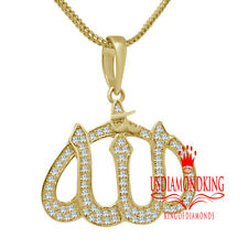 Genuine Yellow Gold Sterling Silver Mini Allah God Muslim Pendent Charm + Chain