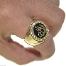 Religious Jewelry Allah Islamic Gold Plated 925 Silver Ring With Black Enamel