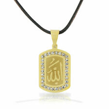 Stainless Steel Yellow Gold-Tone White CZ Muslim Islam Allah Pendant Necklace