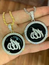 Solid 925 Silver Mens Large Allah Muslim Islamic Pendant Chain Iced Icy Hip Hop