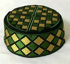 Muslim Kufi Embroidered GREEN YELLOW 60 cm Men's Topi Islamic Prayer Cap X-LARGE