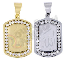 Muslim Allah Islam Gold Silver Stainless Steel CZ Dog Tag Pendant *P126