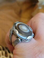 VINTAGE OLD ISLAMIC AGATE YEMENI EYE SILVER RING 