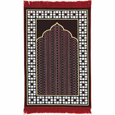 Modefa Islamic Muslim Janamaz Sajadah Velvet Vined Arch Islamic Prayer Rug - Red
