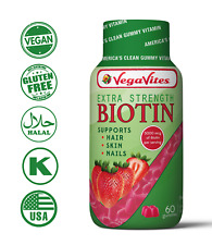 VegaVites Extra Strength Biotin Gummy Vitamins 5000 mcg Vegan, Halal, Kosher 