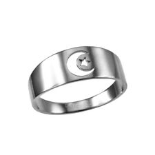 Polished Sterling Silver Islamic Crescent Moon Ring Band