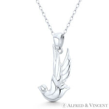 Outspread-Wing Dove Bird Animal Charm Necklace Pendant in .925 Sterling Silver