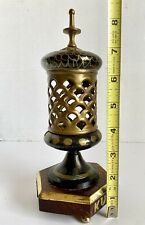 vintage Kuwait souvenir Islamic incense burner On Pentagon Wood Base Open work