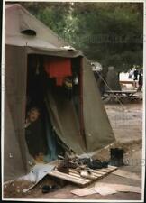 1993 Press Photo A Muslim Refugee Sitting in a Tent, Bosnia-Herzegovina