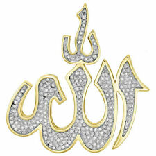 Islamic Allah10K Yellow Gold Finish Diamond Pendant  Arabic Scripture 1.75" 1CT.