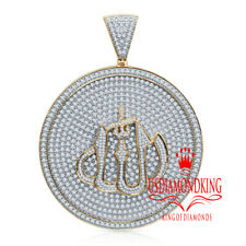 Real Yellow Gold Silver Allah Muslim Charm Pendant Lab Diamonds Medallion 2.75''