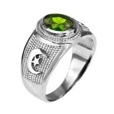 Sterling Silver Islamic Crescent Moon Peridot Green CZ August Birthstone Ring