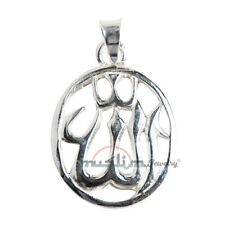 Small Unique Sterling Silver Oval Cut-out Allah Pendant Necklaces Islamic Jewelr