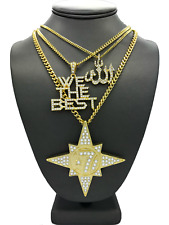 MUSLIM ISLAM ALLAH WE THE BEST, FIVE PERCENTER  PENDANT CUBAN NECKLACE SET