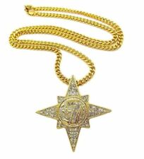 MENS HIP HOP MUSLIM ISLAM 7 STAR FIVE PERCENTER PENDANT CUBAN CHAIN NECKLACE