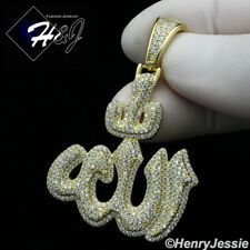 MEN 925 STERLING SILVER ICY BLING DIAMOND 3D GOLD MUSLIM ALLAH PENDANT*GP288