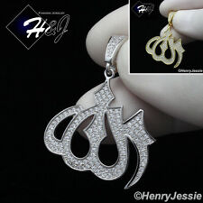 MEN 925 STERLING SILVER ICY DIAMOND SILVER/GOLD BLING MUSLIM ALLAH PENDANT*SP212