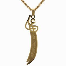 Large Gold Pt Imam Ali Sword Dhul-Fiqar Zulfikar  Necklace Islamic Muslim Chain