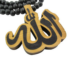 WOODEN ALLAH SYMBOL PENDANT PIECE w/ 36" CHAIN NECKLACE GOOD WOOD ISLAM MUSLIM